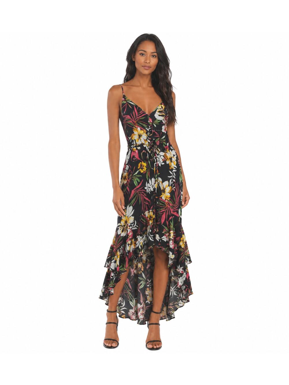 Lulus Women's Tropical Print Dress, Black, High-Low Maxi Dress Size M, New - Picture 1 of 12